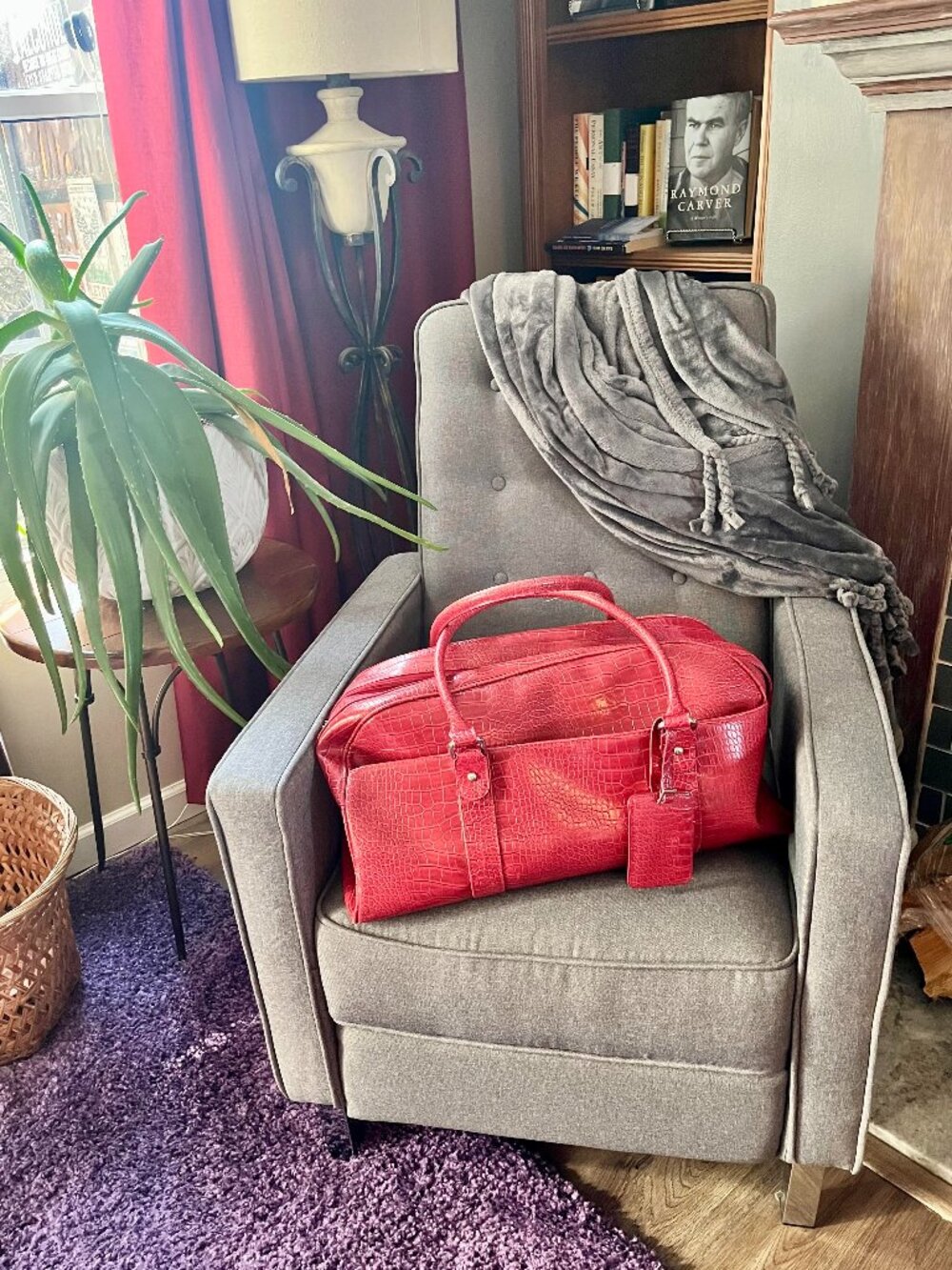 Bath & Body Works Red Faux Crocodile-Embossed Weekender Bag